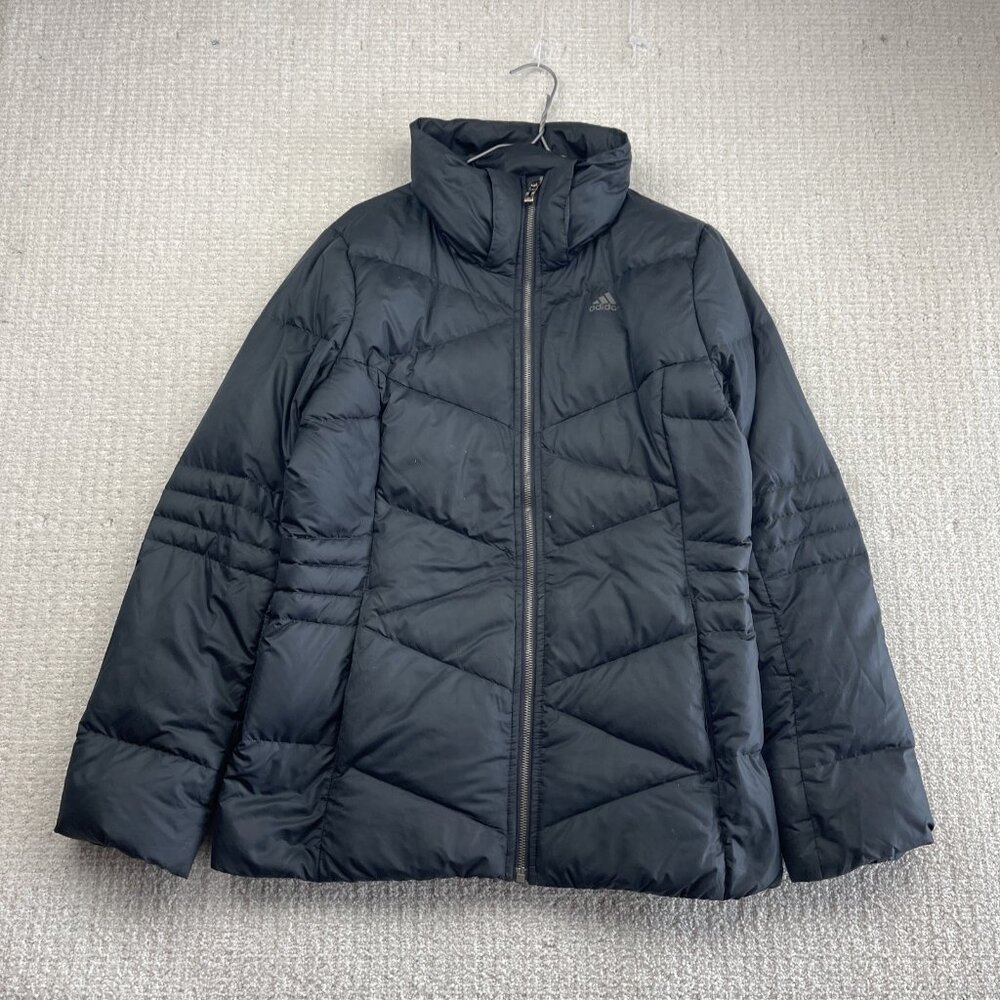 Adidas Quilted Down Puffer Winter Jacket Outdoor Women's Sz M Black Read